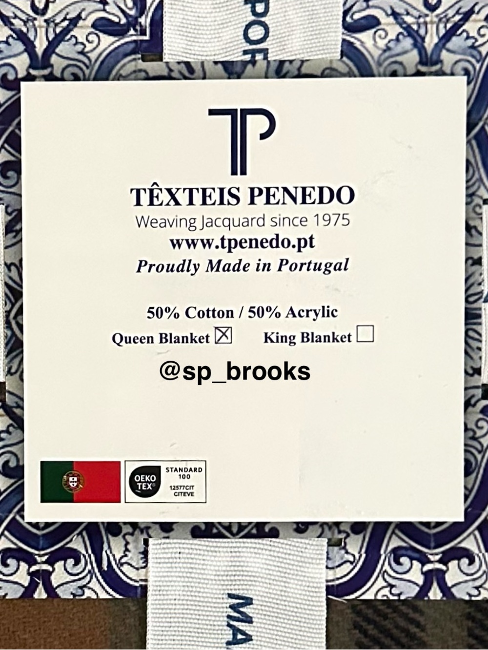🎁Texteis Penedo Blanket - Green, Brown & Blue Plaid Cotton Blend Queen Blanket - Picture 6 of 7